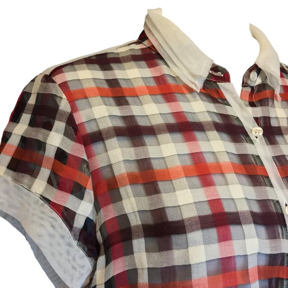 Foundrae Sheer Plaid Top - Size 8 - Picture 2 of 5
